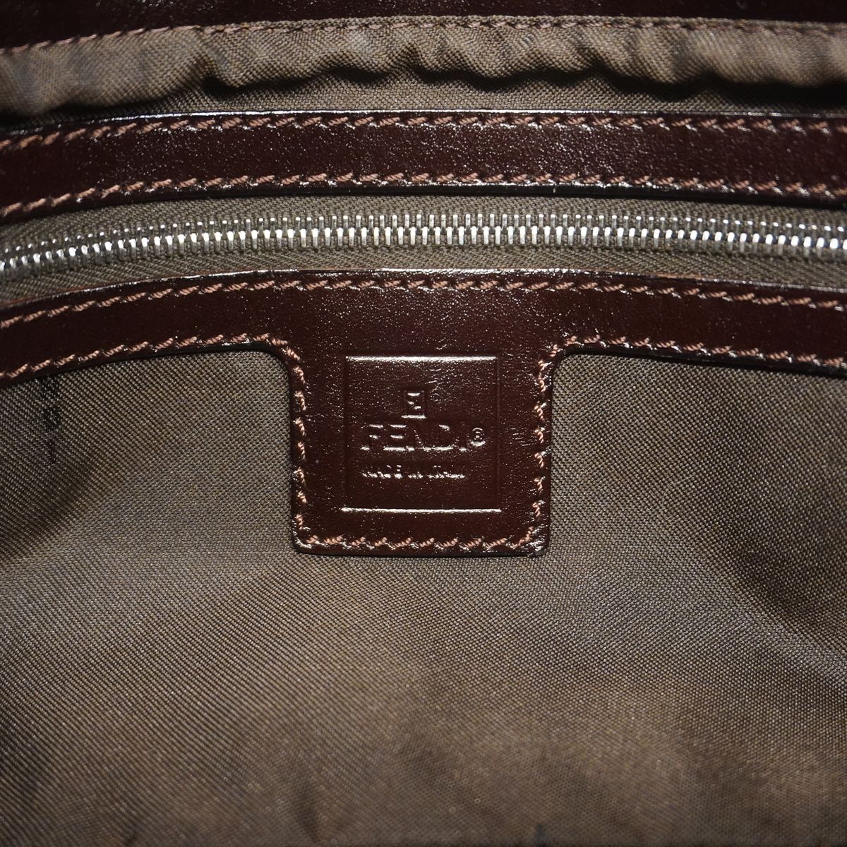 Fendi Shoulder Bag Zucca Nylon Canvas Brown Silver — view 5