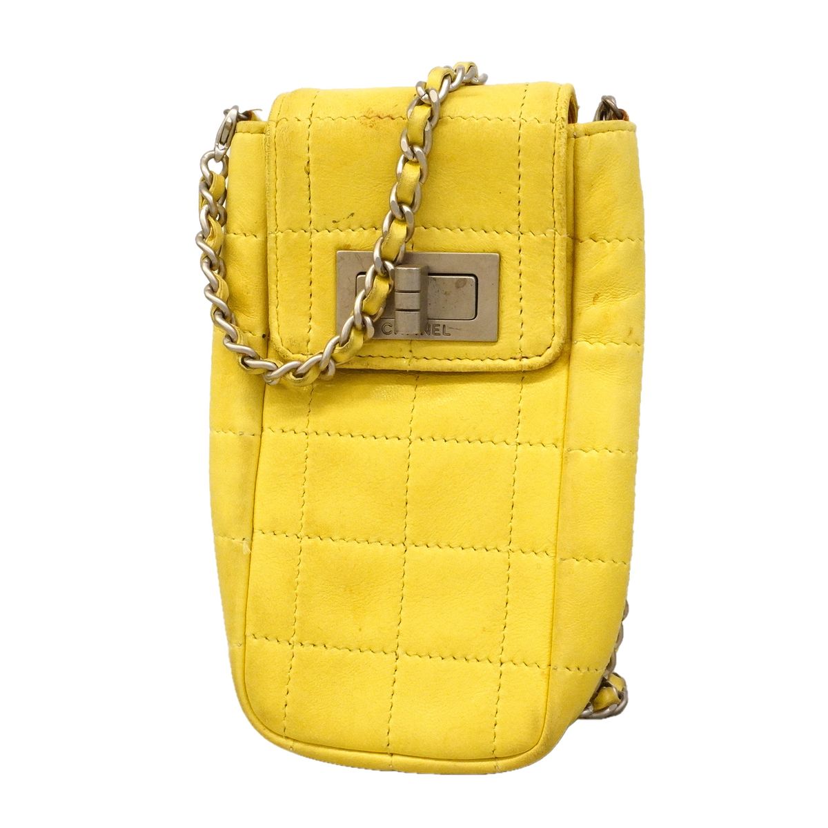 Chanel Shoulder Bag 2.55 Choco Bar Lambskin Yellow Silver