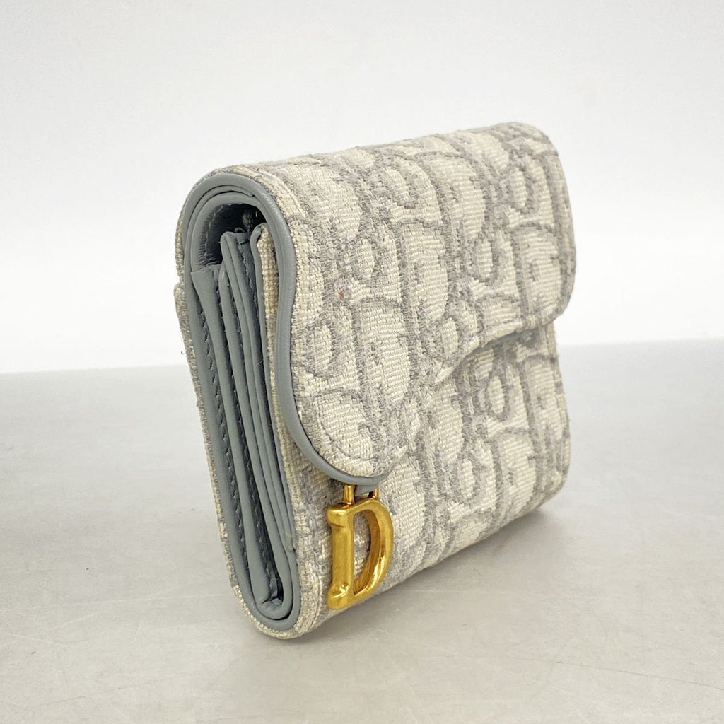Dior Trifold Wallet Saddle Canvas Gray Gold — view 2