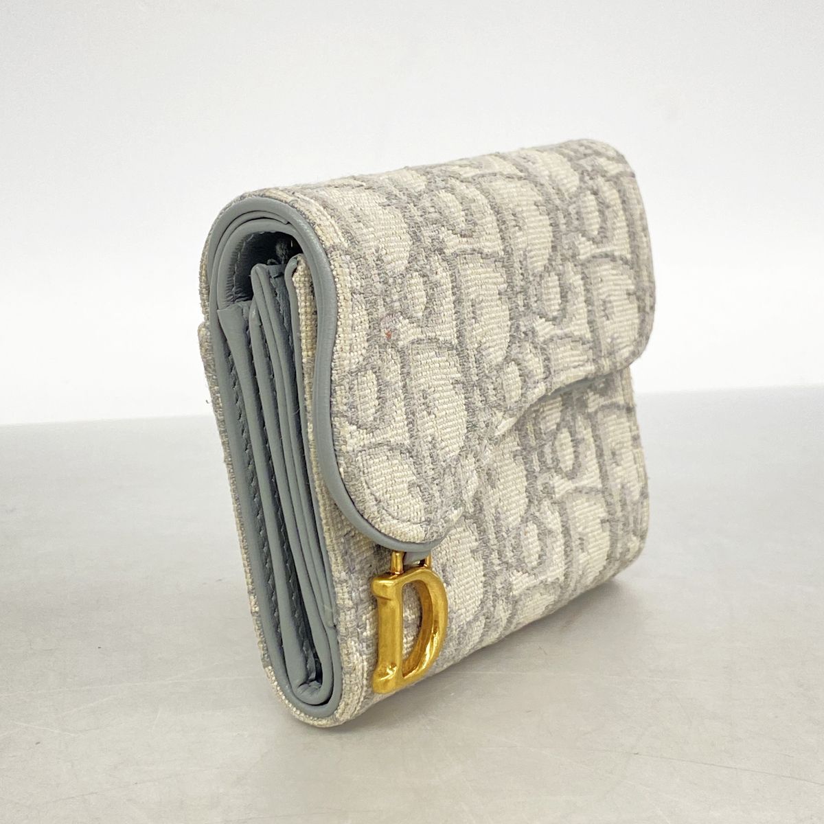 Dior Trifold Wallet Saddle Canvas Gray Gold — view 2