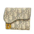 Dior Trifold Wallet Saddle Canvas Gray Gold