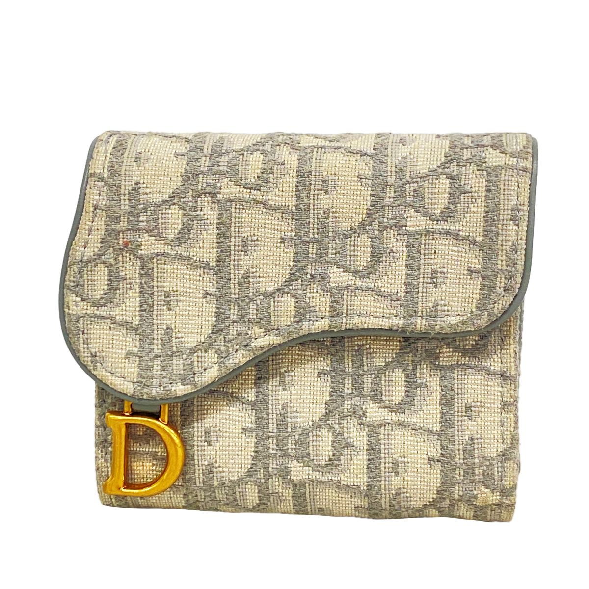 Dior Trifold Wallet Saddle Canvas Gray Gold