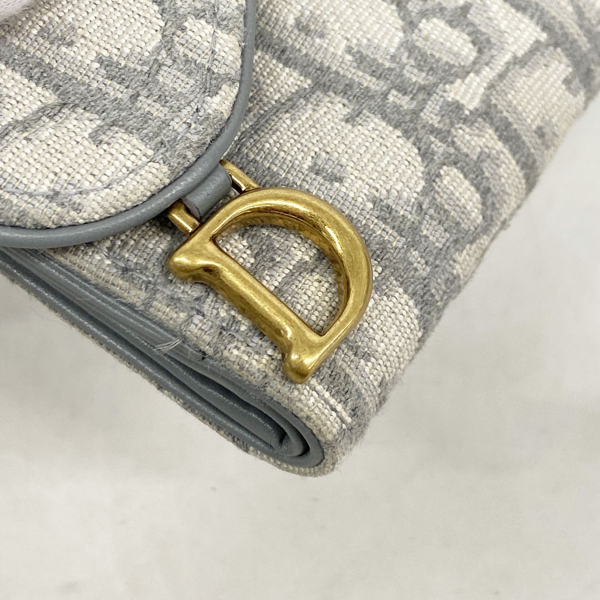 Dior Trifold Wallet Saddle Canvas Gray Gold — view 7