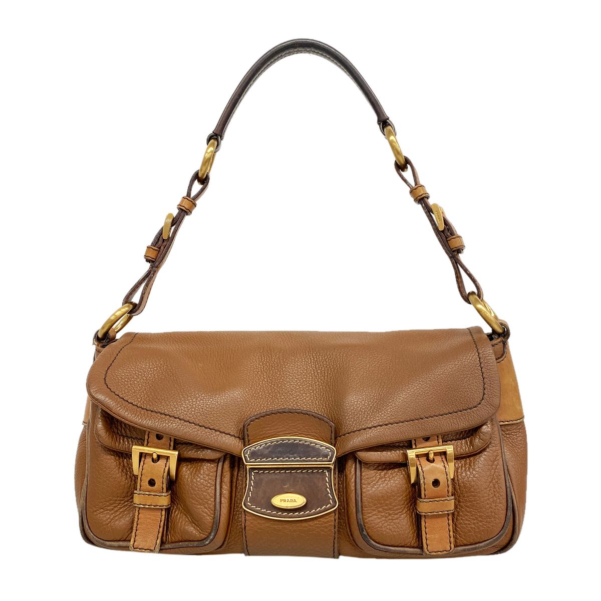 Prada Shoulder Bag Leather Brown Gold