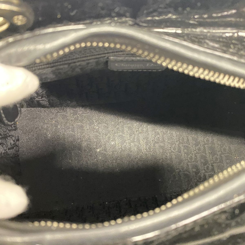 Dior Handbag Cannage Lady Patent Black Silver 2-Way Bag — view 4