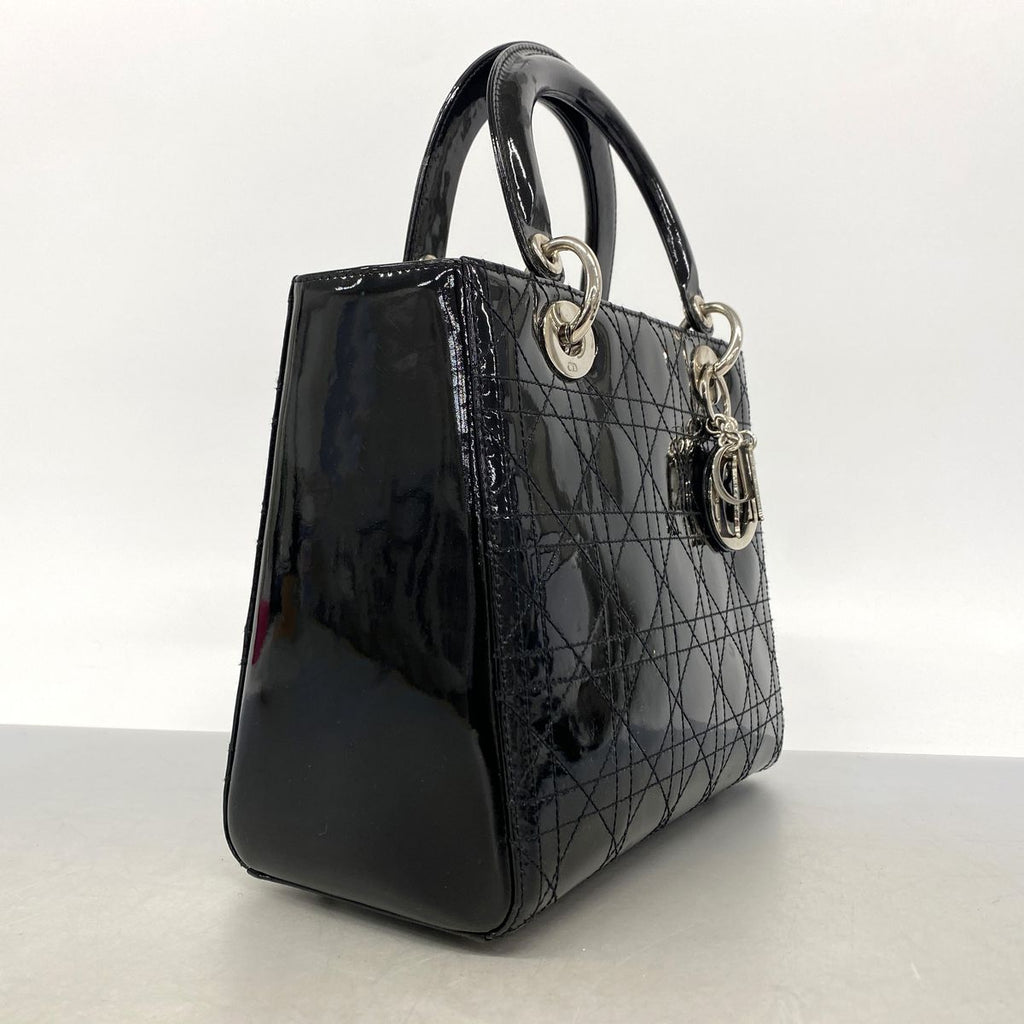 Dior Handbag Cannage Lady Patent Black Silver 2-Way Bag — view 2