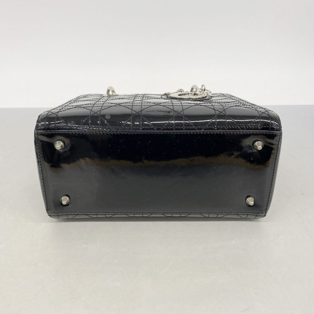 Dior Handbag Cannage Lady Patent Black Silver 2-Way Bag — view 3