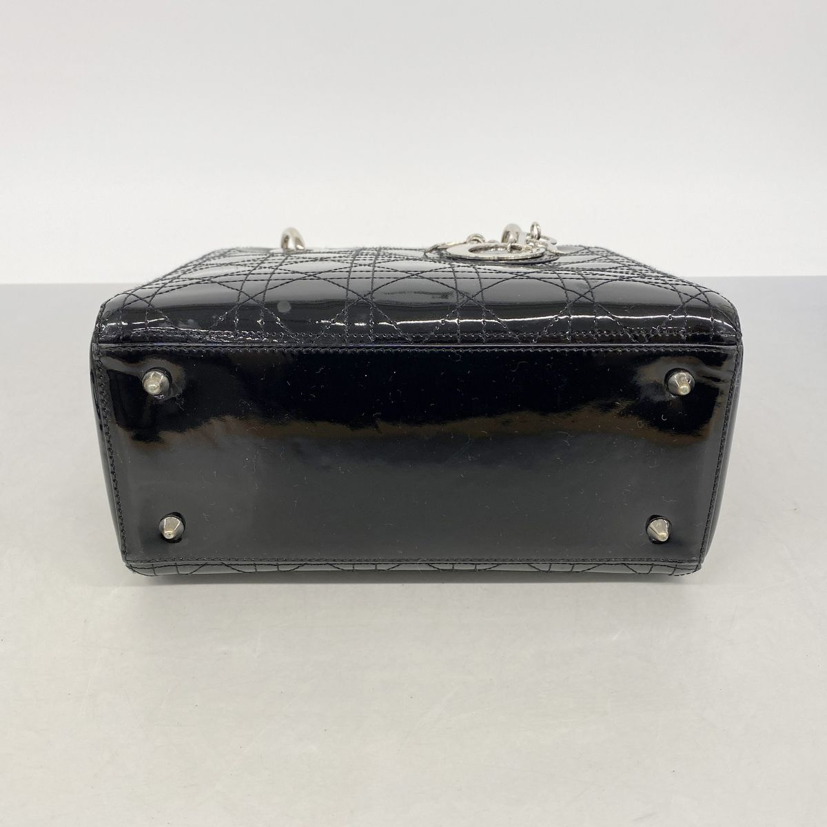 Dior Handbag Cannage Lady Patent Black Silver 2-Way Bag — view 3