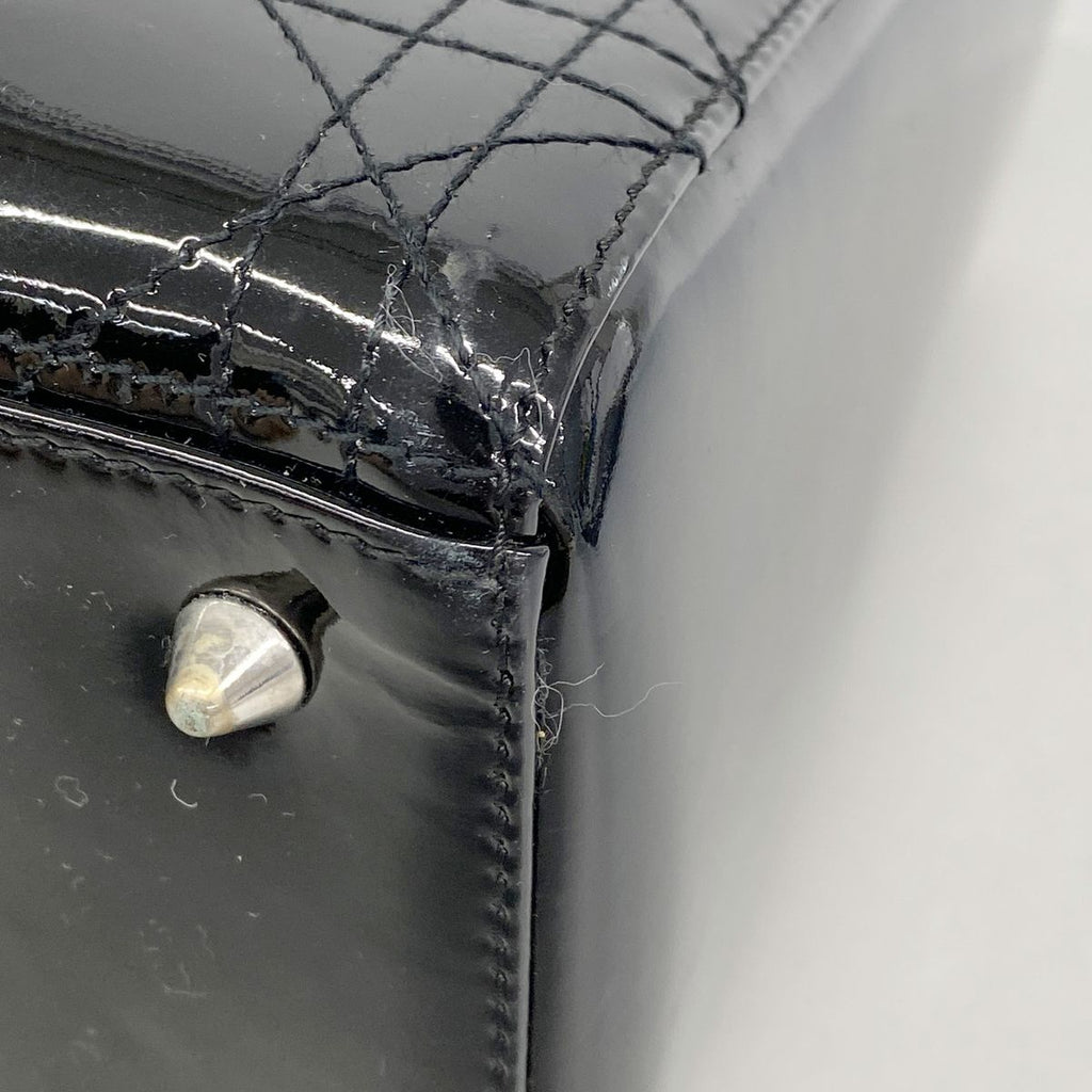 Dior Handbag Cannage Lady Patent Black Silver 2-Way Bag — view 6