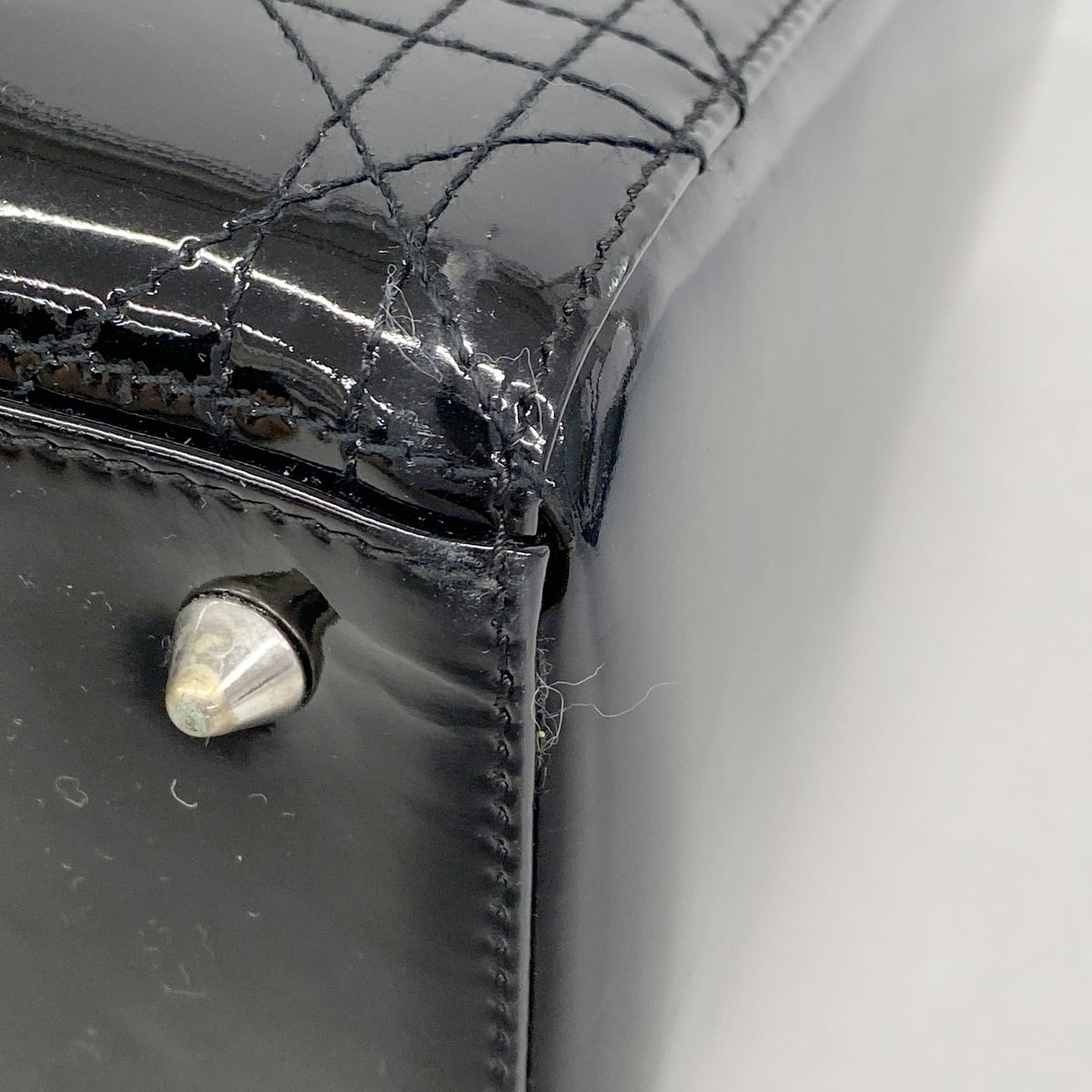 Dior Handbag Cannage Lady Patent Black Silver 2-Way Bag — view 6