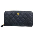 Chanel Wallet Quilted Caviar Leather Black Gold