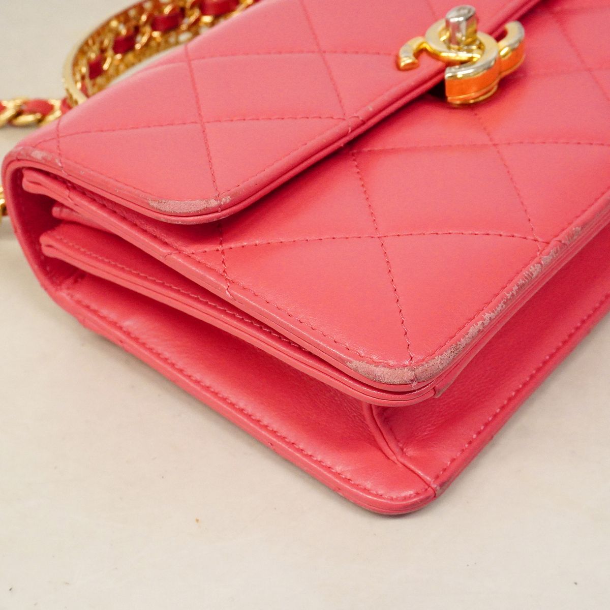 Chanel Handbag Quilted Lambskin Pink Gold 2-Way Bag — view 6
