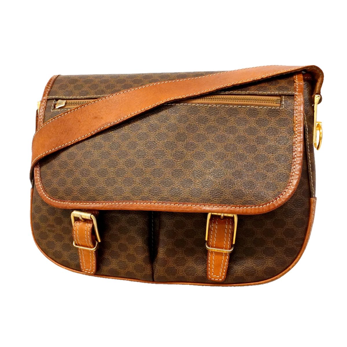 Celine Shoulder Bag Macadam Brown Gold