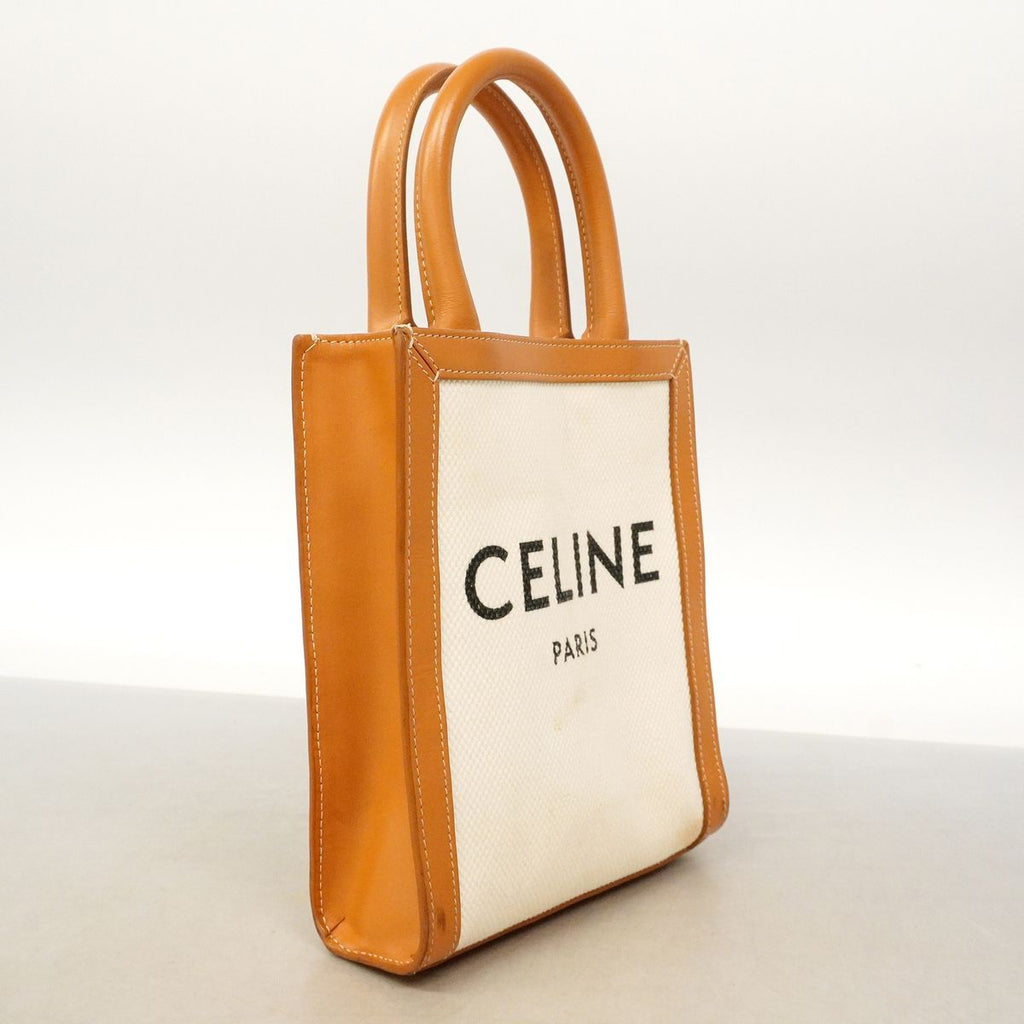 Celine Handbag Mini Vertical Cabas Canvas Leather Ivory Brown Gold 2-Way Bag — view 2