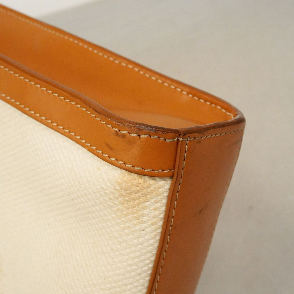 Celine Handbag Mini Vertical Cabas Canvas Leather Ivory Brown Gold 2-Way Bag — view 6