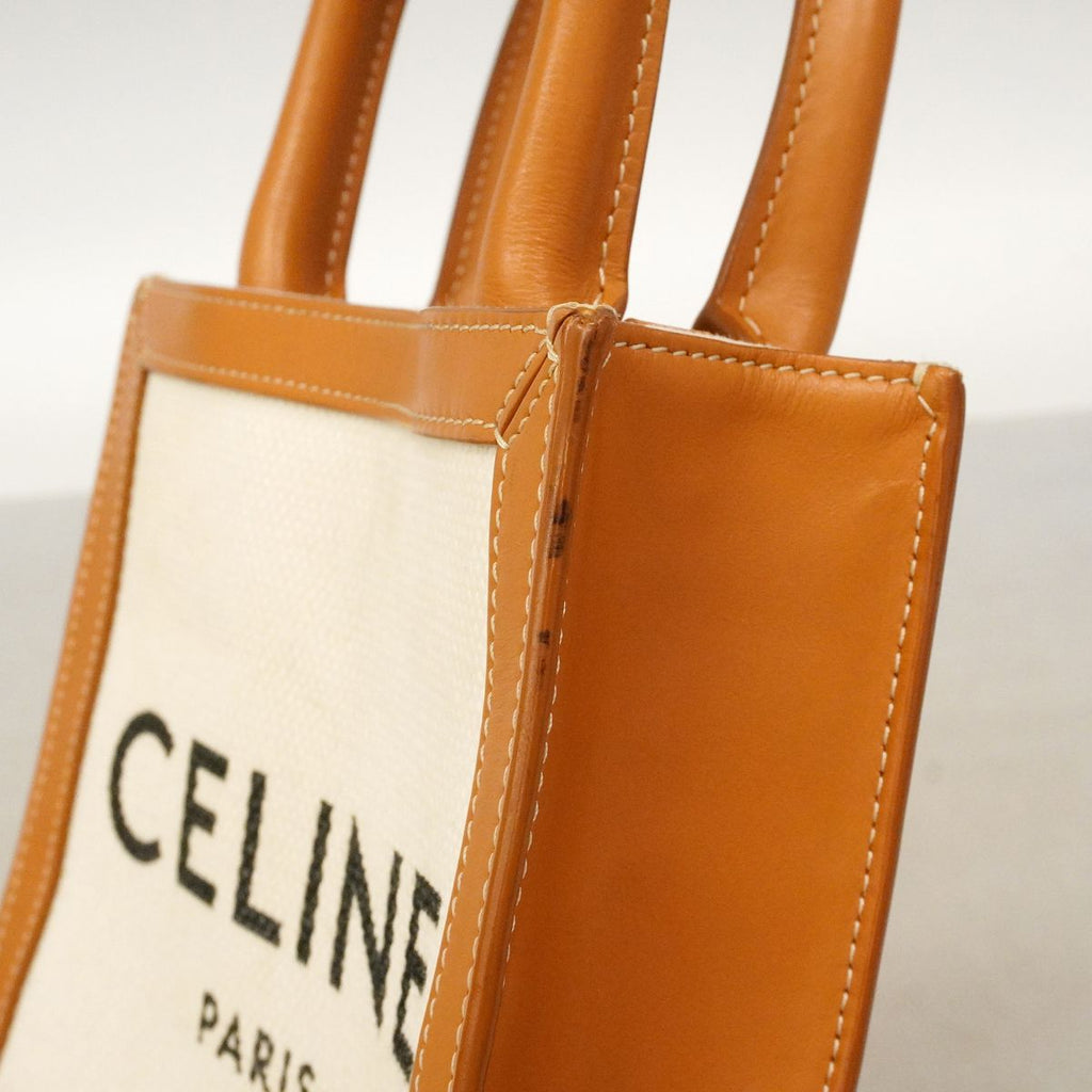 Celine Handbag Mini Vertical Cabas Canvas Leather Ivory Brown Gold 2-Way Bag — view 7