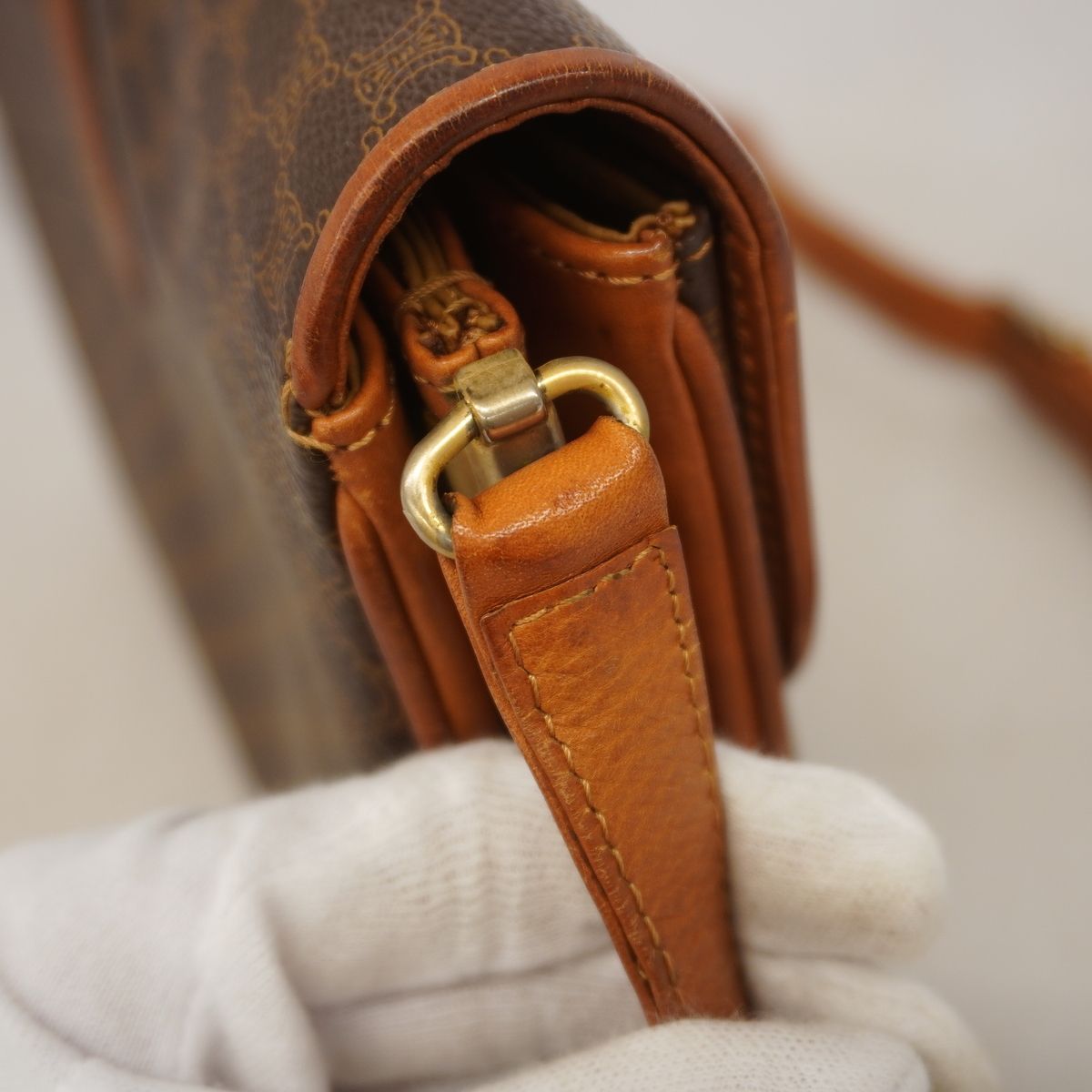 Celine Shoulder Bag Macadam Brown Gold — view 8