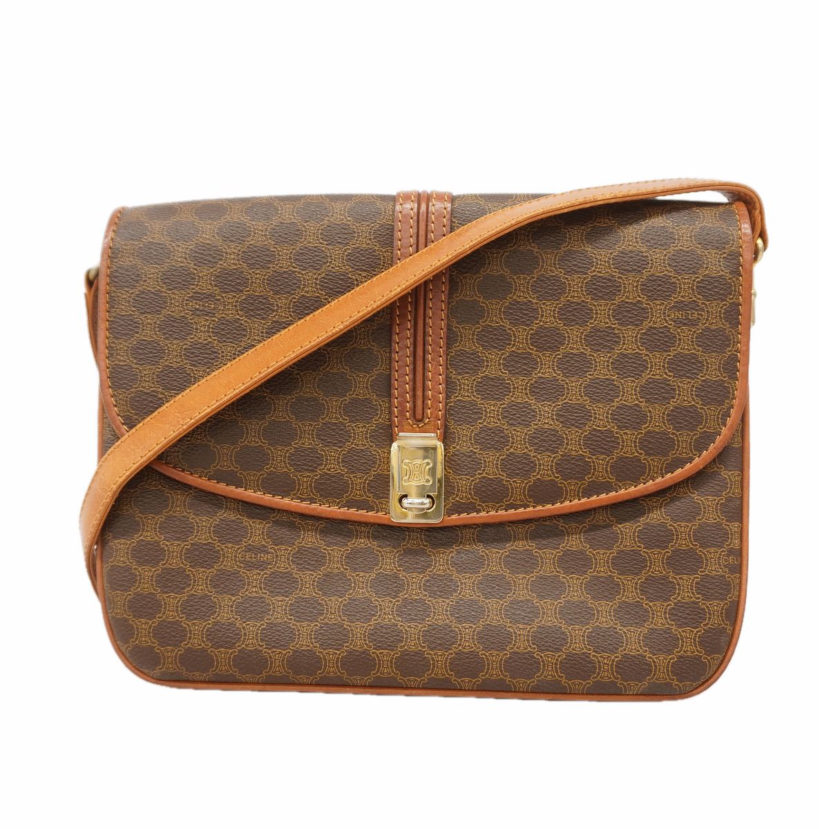 Celine Shoulder Bag Macadam Brown Gold