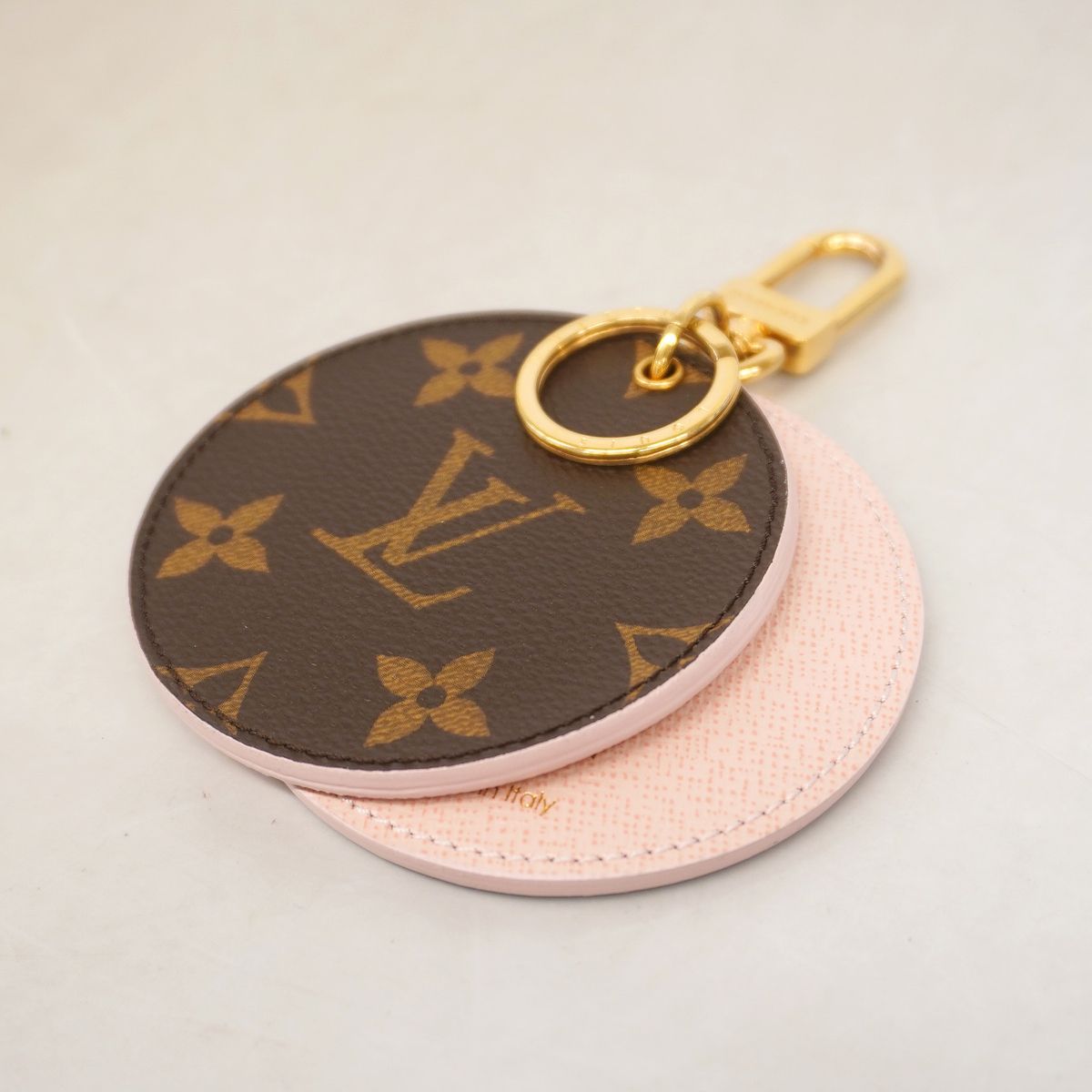 Louis Vuitton Key Holder Charm Monogram LV Mirror Compact Brown Pink — view 2