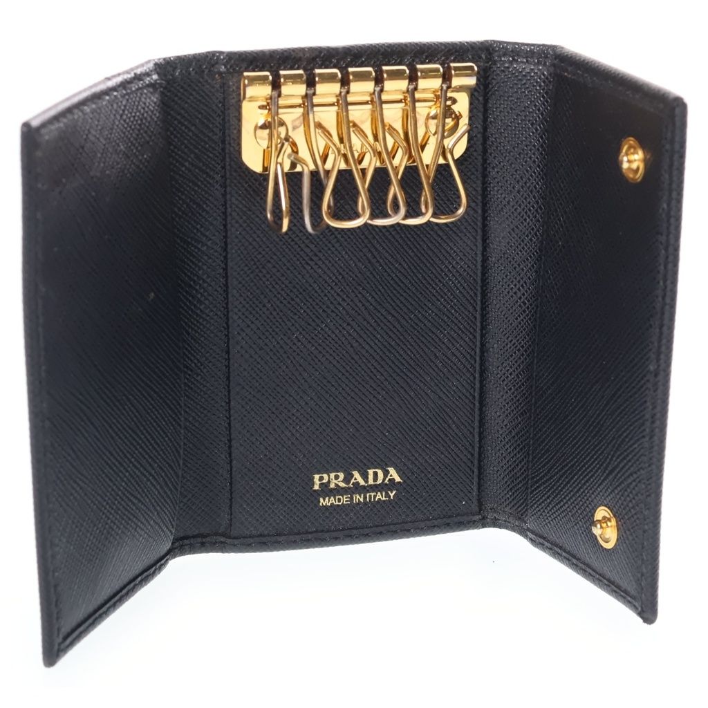 Prada Saffiano Leather Triangle Key Case Black Key Holder — view 5