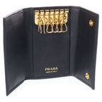 Prada Saffiano Leather Triangle Key Case Black Key Holder — view 5