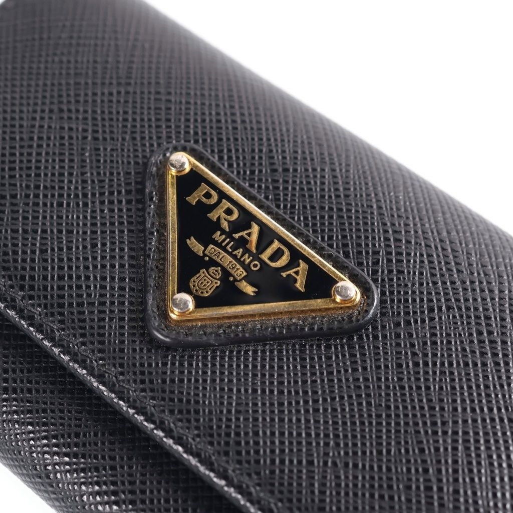 Prada Saffiano Leather Triangle Key Case Black Key Holder — view 4