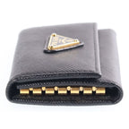 Prada Saffiano Leather Triangle Key Case Black Key Holder — view 3