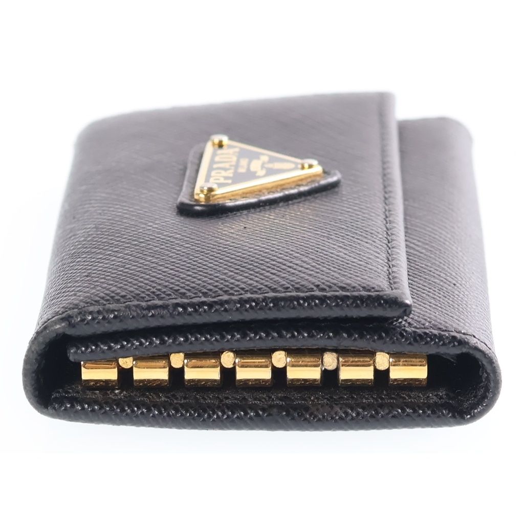 Prada Saffiano Leather Triangle Key Case Black Key Holder — view 3