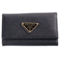 Prada Saffiano Leather Triangle Key Case Black Key Holder
