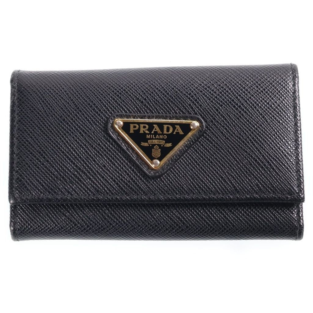 Prada Saffiano Leather Triangle Key Case Black Key Holder