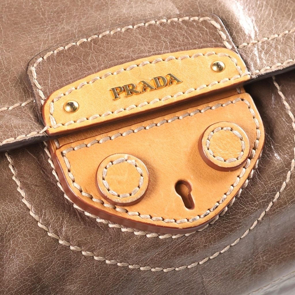 Prada Chain Shoulder Bag Vitello Shine Greige — view 6