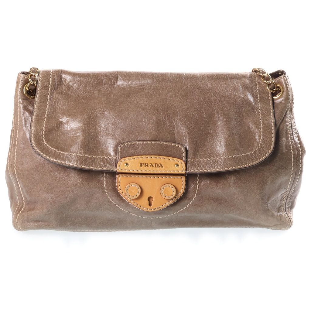 Prada Chain Shoulder Bag Vitello Shine Greige