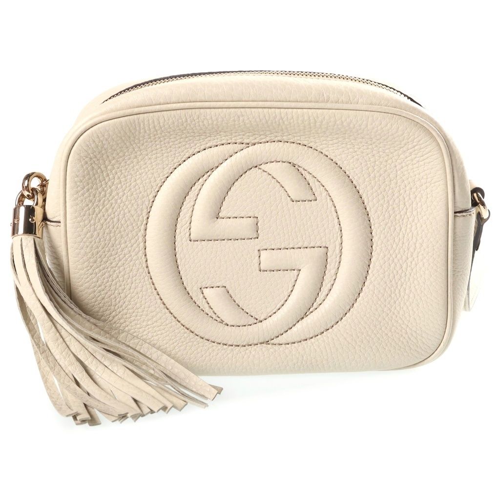 Gucci Soho Disco Small Shoulder Bag Fringe Leather White