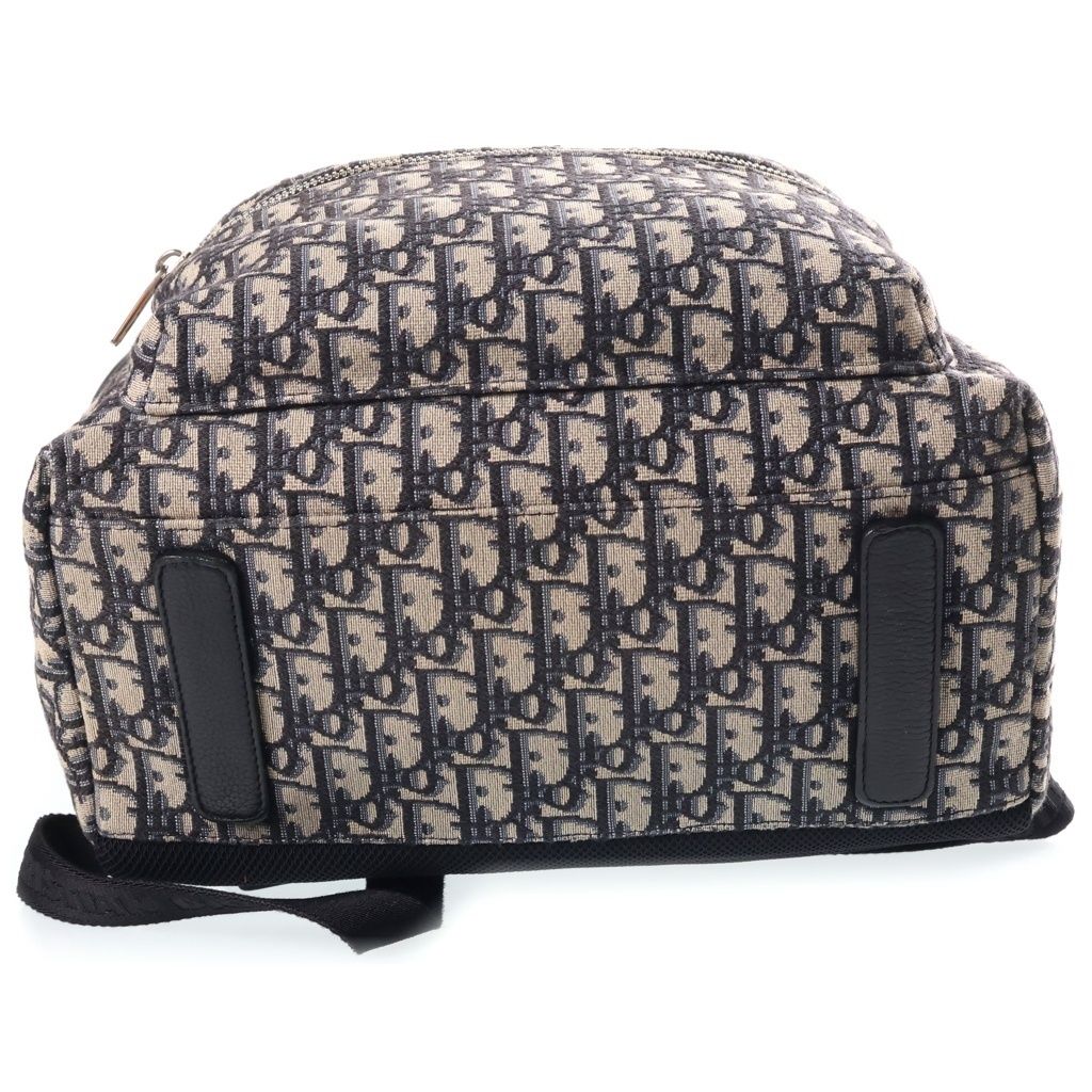 Dior Oblique Backpack Navy Beige Leather Canvas Silver — view 4