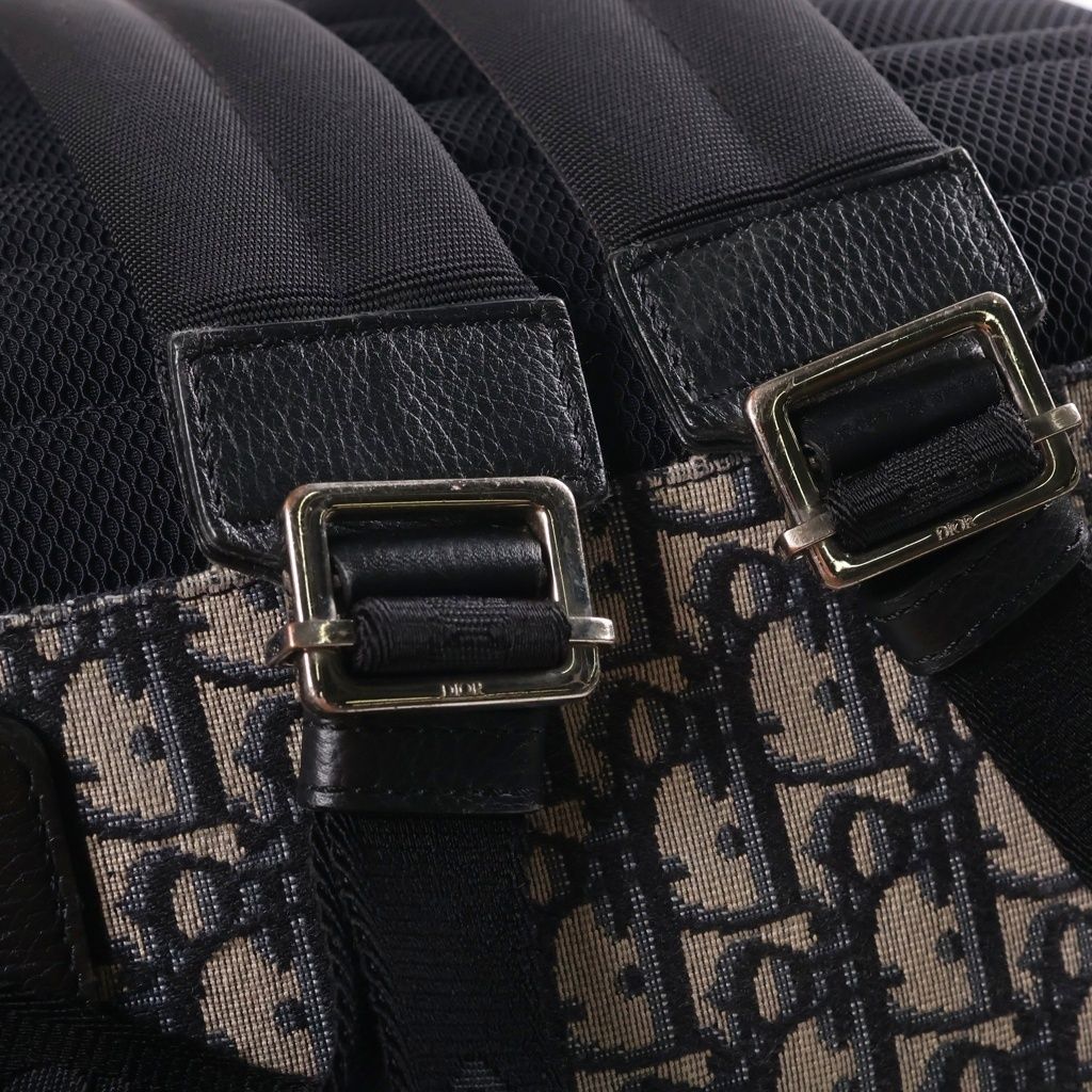 Dior Oblique Backpack Navy Beige Leather Canvas Silver — view 8