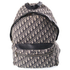 Dior Oblique Backpack Navy Beige Leather Canvas Silver