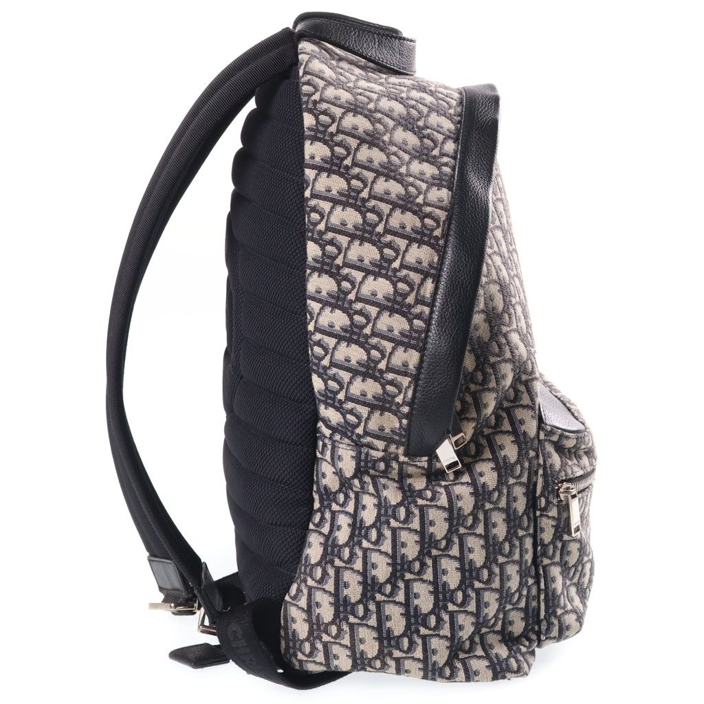 Dior Oblique Backpack Navy Beige Leather Canvas Silver — view 3