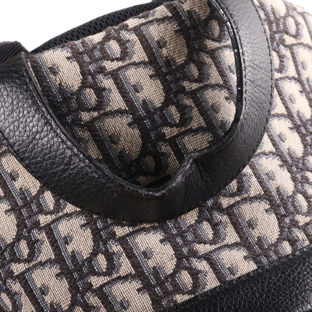 Dior Oblique Backpack Navy Beige Leather Canvas Silver — view 7