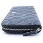 Chanel Quilted Classic Long Zip Wallet Black Lambskin Silver — view 3