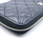 Chanel Quilted Classic Long Zip Wallet Black Lambskin Silver — view 4