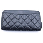 Chanel Quilted Classic Long Zip Wallet Black Lambskin Silver — view 2