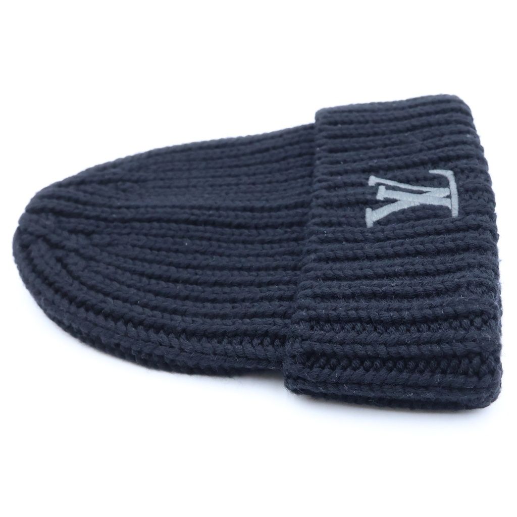 Louis Vuitton Beanie Only LV Knit Hat Wool Logo Embroidery Noir Black — view 4