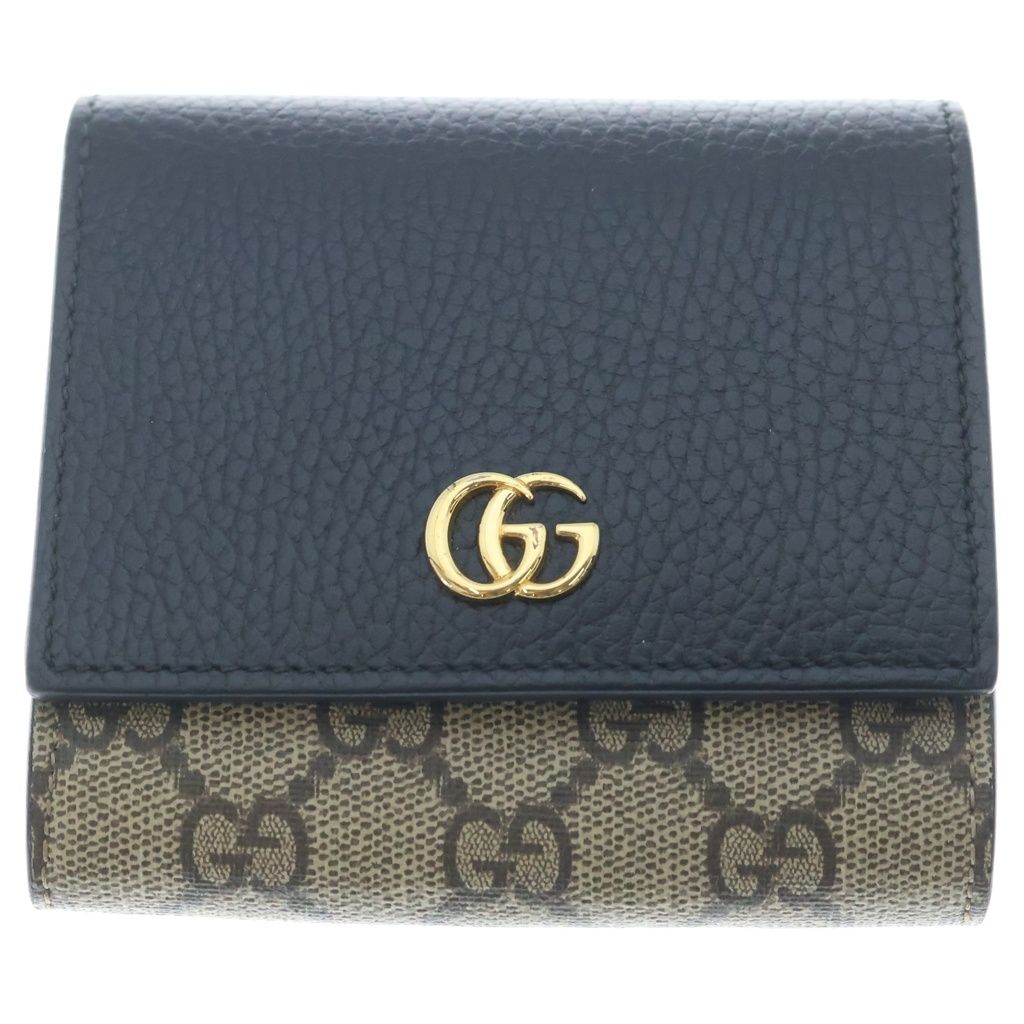 Gucci GG Compact Wallet Bifold Leather Black Beige