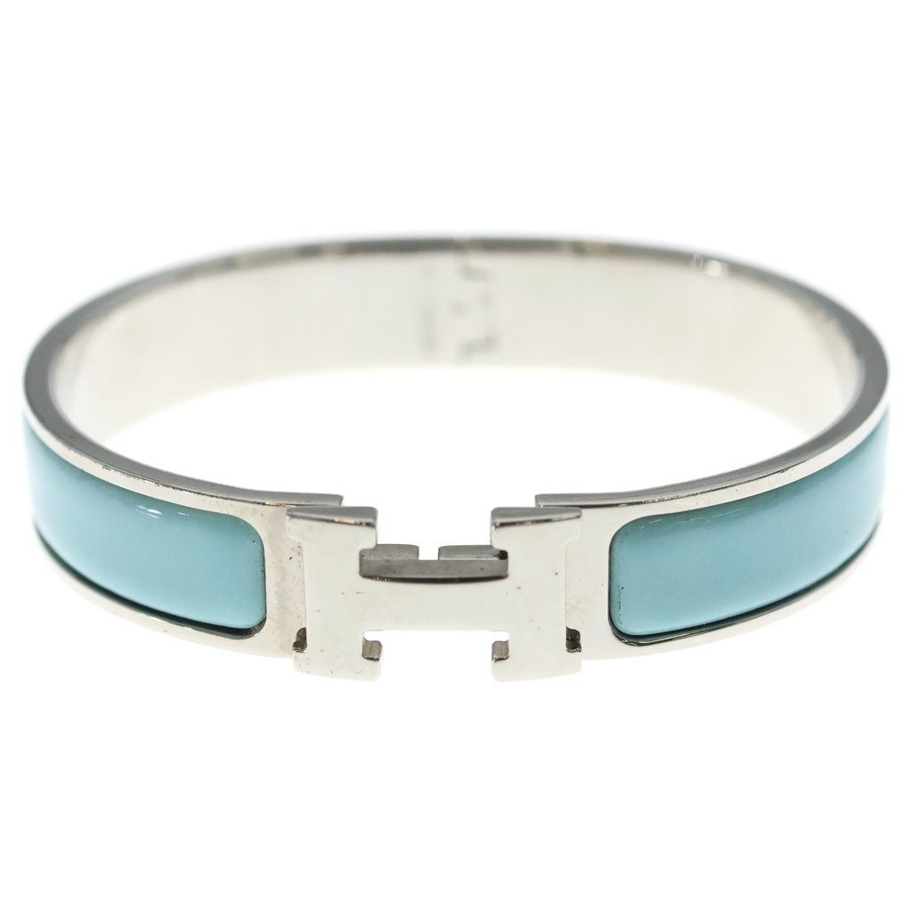 Hermes Clic H Bangle Bracelet Silver Blue