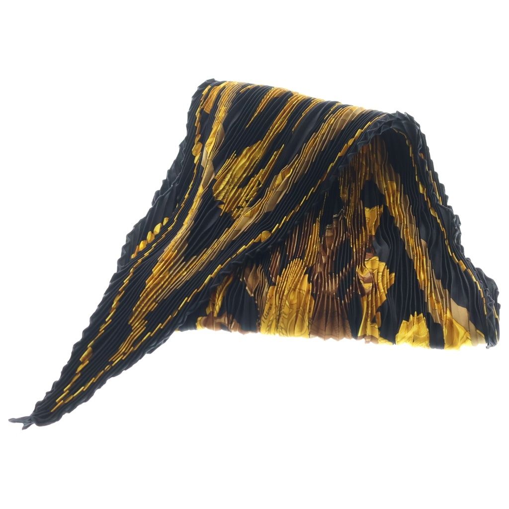 Hermes Pleated Carre Silk Scarf Black Yellow