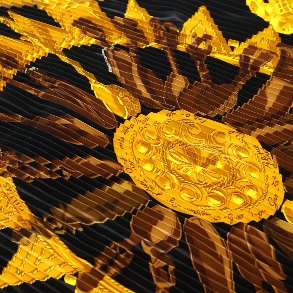 Hermes Pleated Carre Silk Scarf Black Yellow — view 5