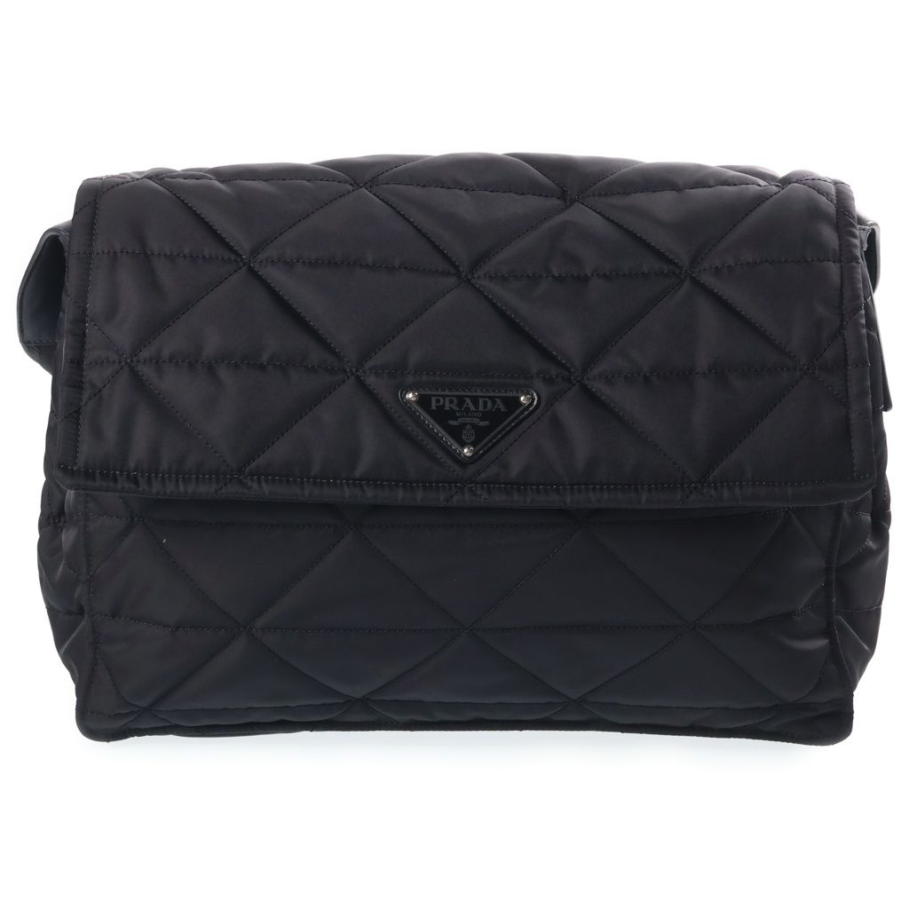 Prada Re-Nylon Quilted Shoulder Bag Black Silver