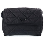 Prada Re-Nylon Quilted Shoulder Bag Black Silver