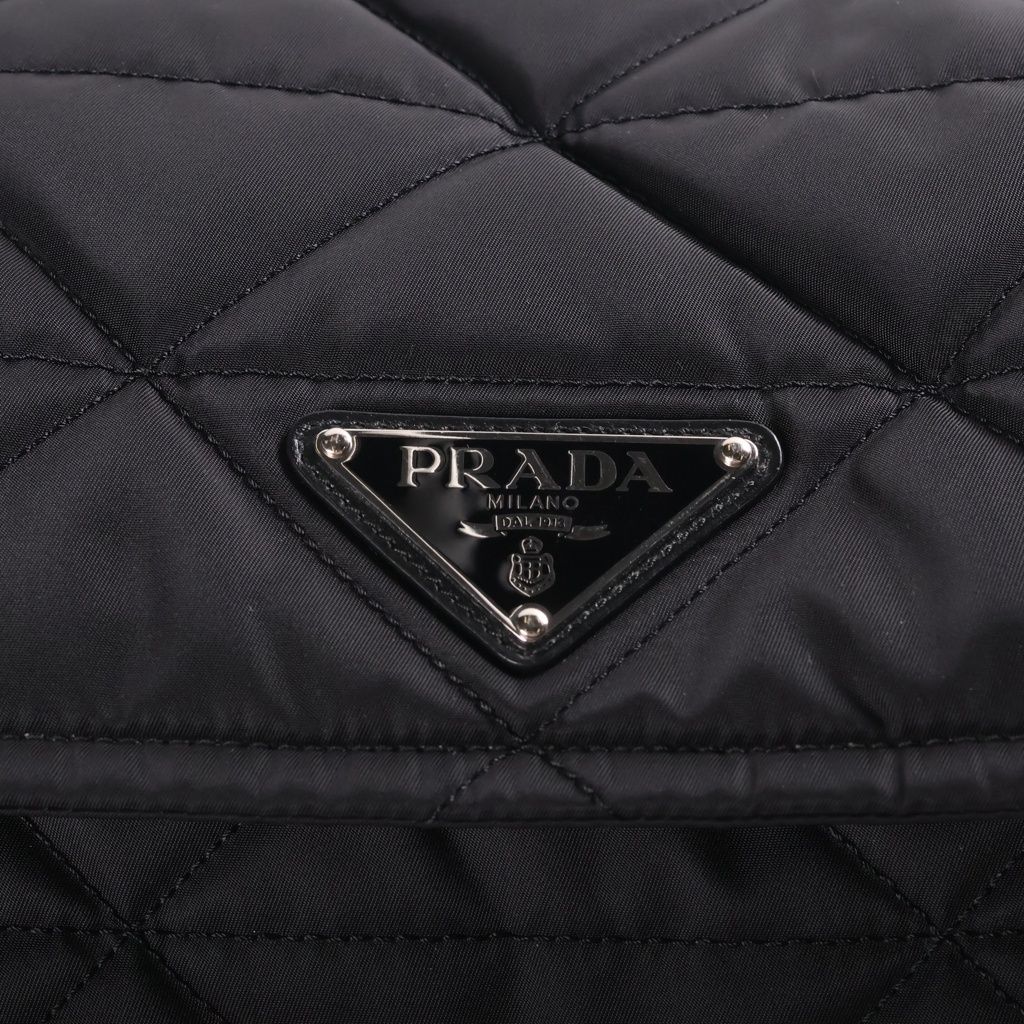 Prada Re-Nylon Quilted Shoulder Bag Black Silver — view 6