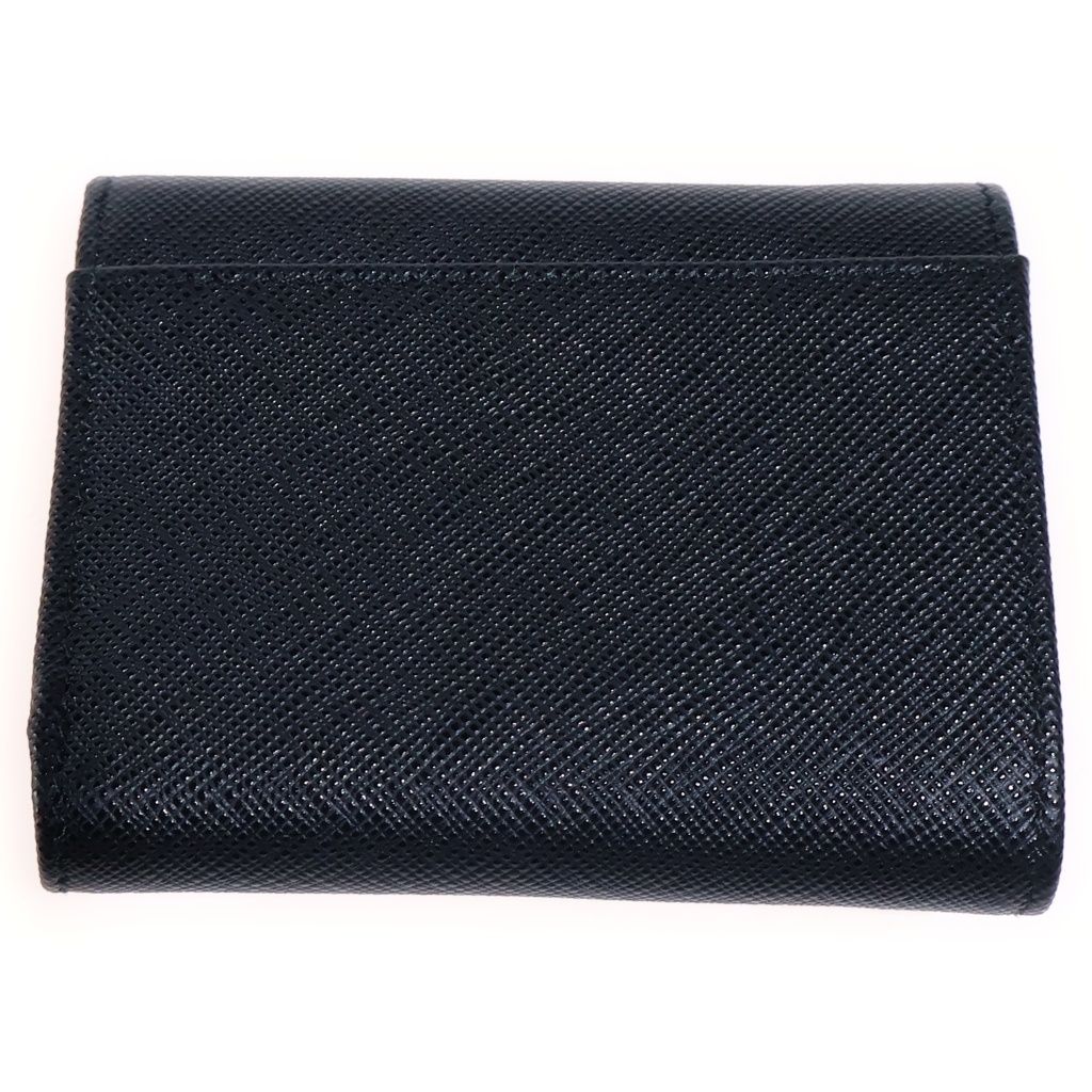 Prada Saffiano Compact Wallet Trifold Coin Purse Black Leather Gold — view 2